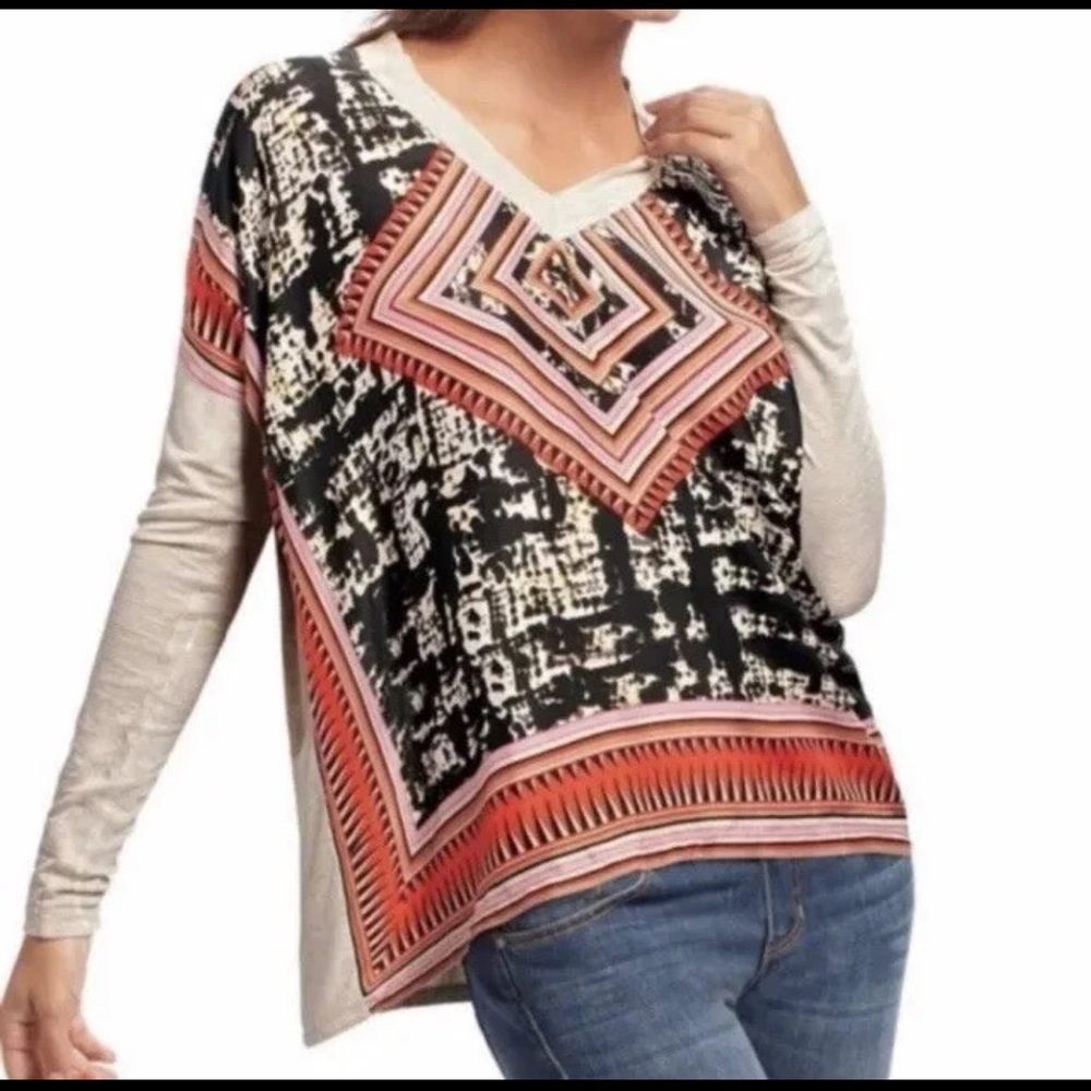 CAbi Aztec Print Silk Scarf Top Size Small